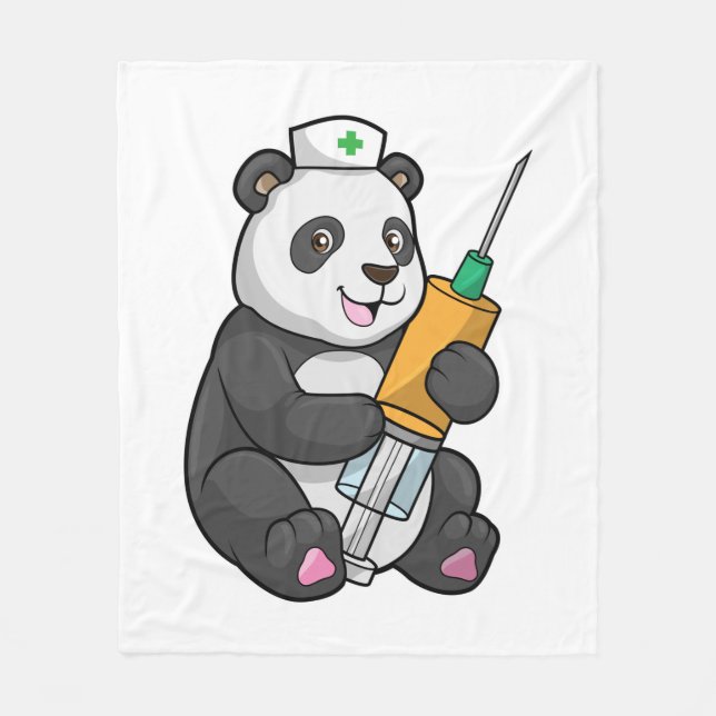 Couverture Polaire Panda comme infirmière avec seringue (Devant)