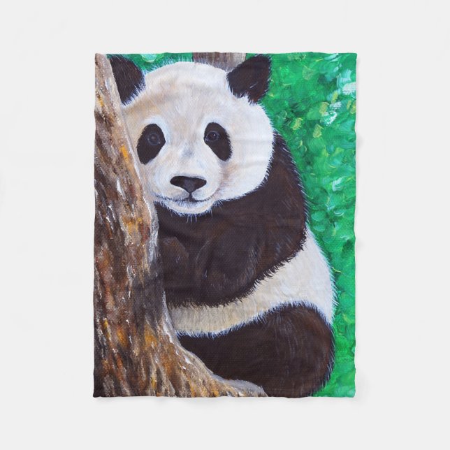 Couverture Polaire Panda dans une peinture d'arbre (Devant)