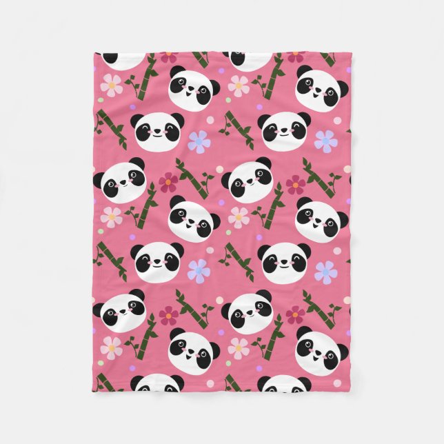 Couverture Polaire Panda de Kawaii sur le rose (Devant)