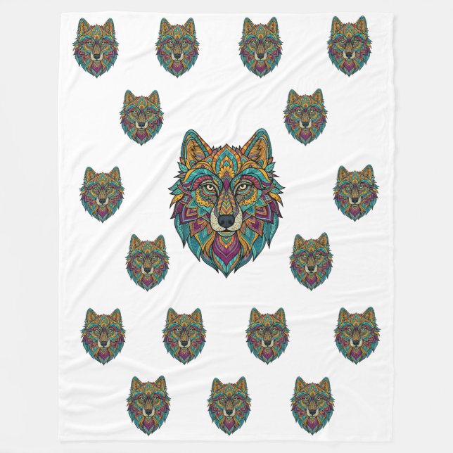Couverture Polaire Panda et Art de Loup Abstrait Grande Taille Plaid  (Devant)