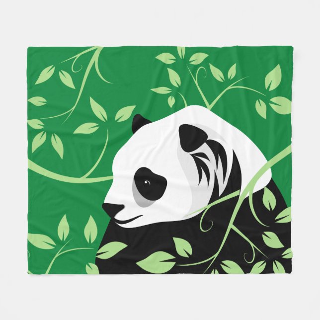 Couverture Polaire Panda géant parmi les feuilles (Devant (Horizontal))
