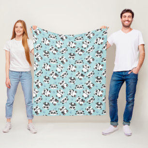 Couverture Polaire Panda mignon patte fond cyan