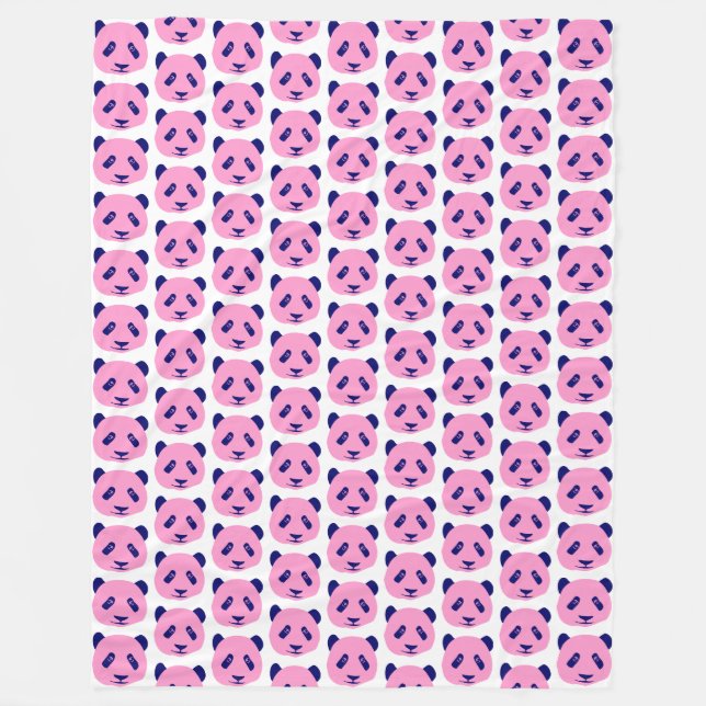 Couverture Polaire Panda rose et bleu foncé (Devant)