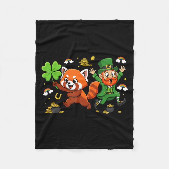 Couverture Polaire Panda Rouge Drôle Trèfle Saint Patrick Femmes Homm (Devant)