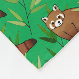 Couverture Polaire Panda rouge et Bambou Feuille Motif et monogramme