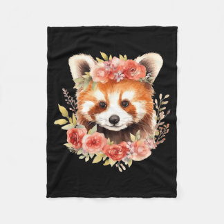 Couverture Polaire Panda roux avec couronne de fleurs design unisexe 