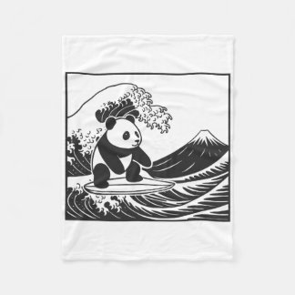 Couverture Polaire Panda surfant sur la vague japonaise Grande Vague 