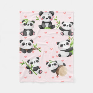 Couverture Polaire Pandas adorables & Motif de cœur