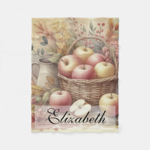 Couverture Polaire Panier de pommes sur la table aquarelle vintage