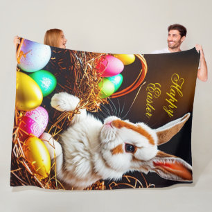 Couverture Polaire Panier et oeufs de lapin de Pâques
