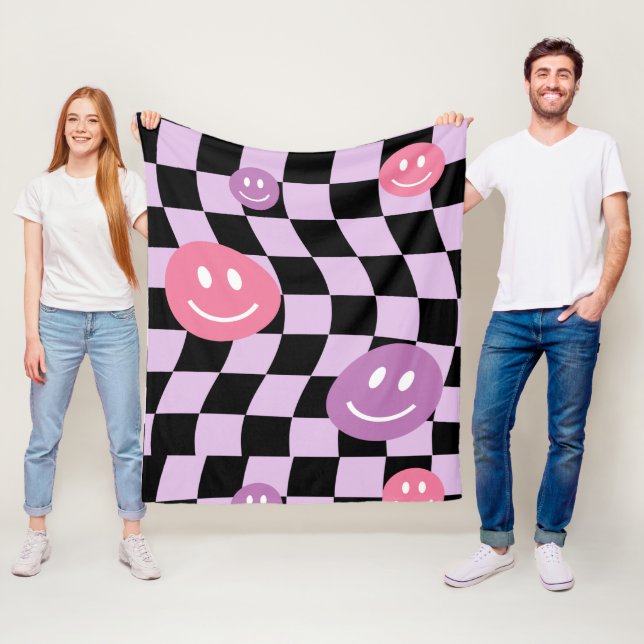 Couverture Polaire Panneau de contrôle super Retro Smiley, Y2K 90s (En situation)