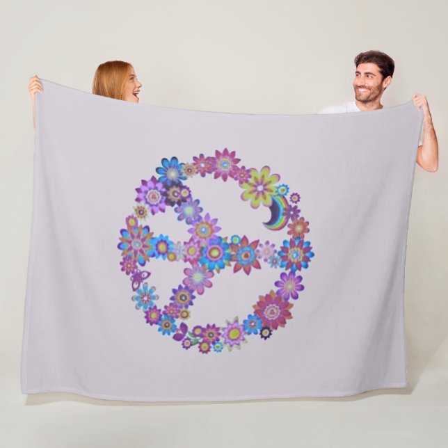 Couverture Polaire Panneau de Paix Florale Violet Blanche polaire (En situation)