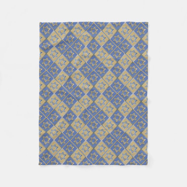 Couverture Polaire Panneaux d'art étoile de David bleu or (Devant)