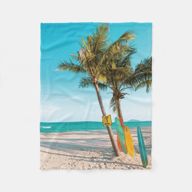Couverture Polaire Panneaux de surf sur la plage lancer oreiller (Devant)