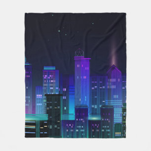 Couverture Polaire Panorama de la ville de nuit avec lumière néon sur
