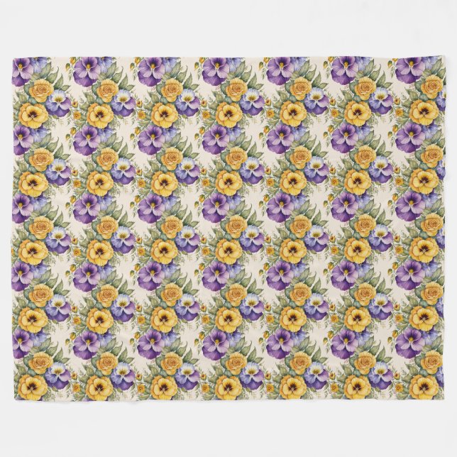 Couverture Polaire Pansies Moderne Vintage Floral (Devant (Horizontal))