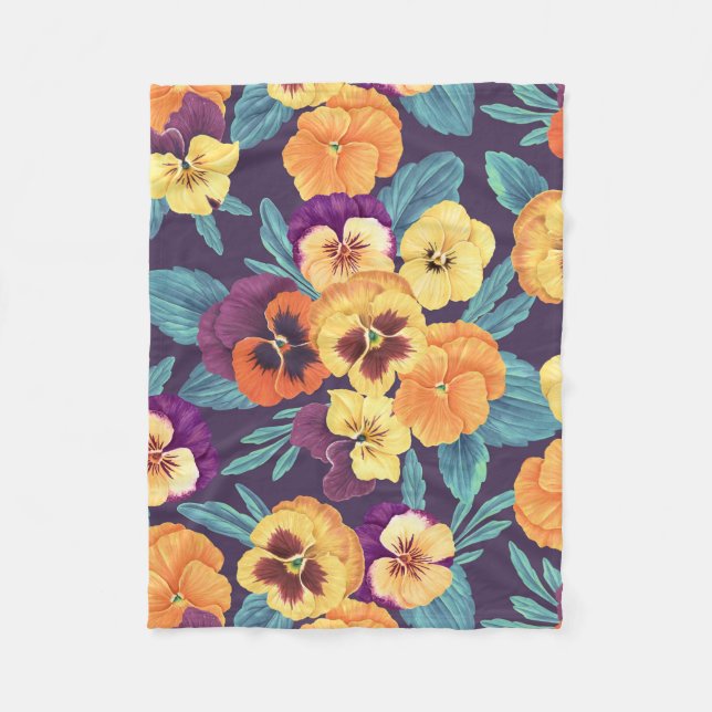 Couverture Polaire Pansies sur violet de prune (Devant)