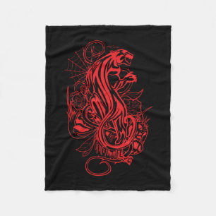 Couverture Polaire Panthère cramoisie gothique tatouage de rose rouge