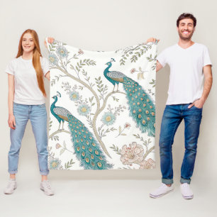 Couverture Polaire Paon Élégant Floral Vintage (4)