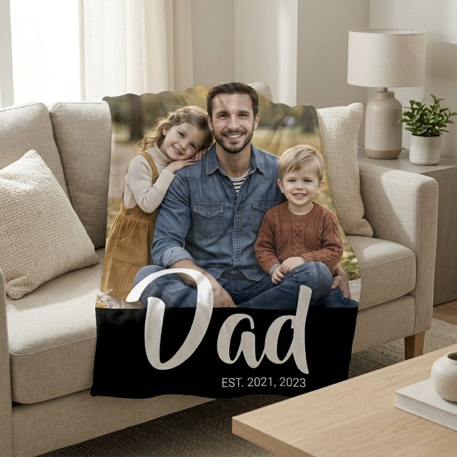 Couverture Polaire Papa a établi une photo de script moderne noir (Dad Established Black Modern Script Photo Fleece Blanket)