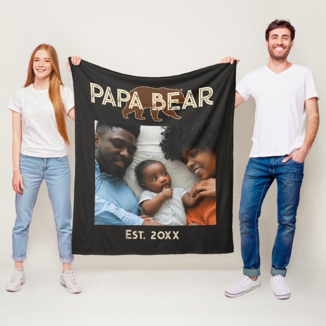 Couverture Polaire Papa Bear Father Year Established Photo Black (En situation)