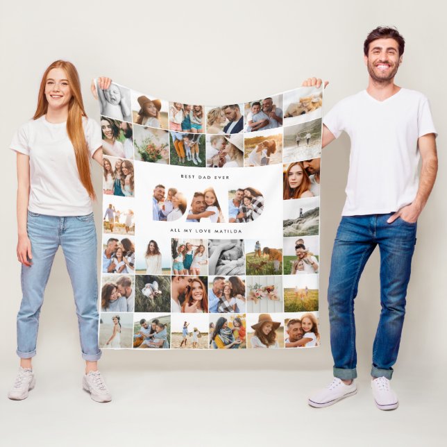 Couverture Polaire Papa fête des pères multi photo moderne noir blanc (En situation)