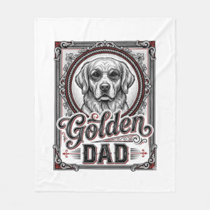 Couverture Polaire Papa Golden Retriever Dessin de gravure vintage_1