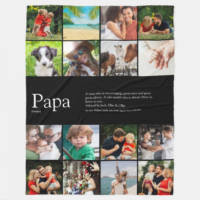 Couverture Polaire Papa Papa Jamais Définition Photo Collage Noir (Devant)