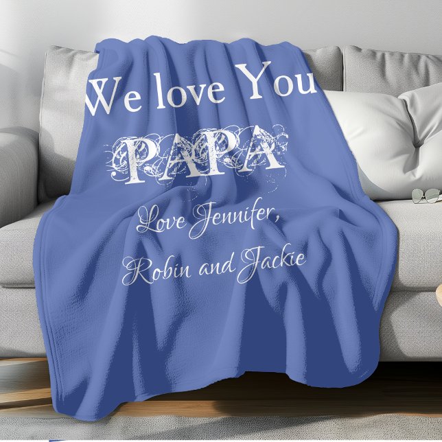 Couverture Polaire Papa Père Personnalisé Papa Papa Daddy Dada Simple ('We Love You PAPA' comfy light blue fleece blanket.)