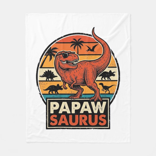 Couverture Polaire Papawsaurus Rétro Dinosaure Coucher de Soleil Vect (Devant)