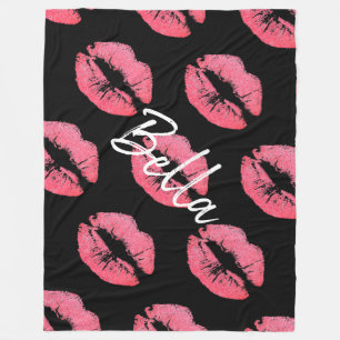 Couverture Polaire Papier à lèvres rose lèvre tache noir blanc mignon