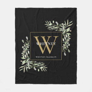 Couverture Polaire Papier à monogramme doré sur fond noir avec verdur