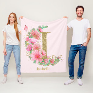 Couverture Polaire Papier aquarelle or et lettre monogramme floral I