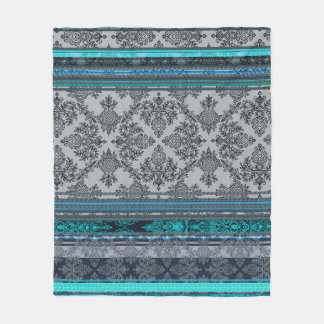 Couverture Polaire Papier peint bohème vintage sarcelle, aqua et gris
