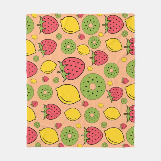 Couverture Polaire Papier peint de fruits : fraises, citrons, kiwis. (Devant)