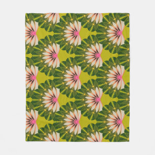 Couverture Polaire Papier peint en lotus stylisé : rose, vert.