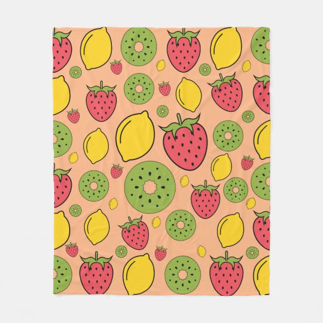 Couverture Polaire Papier peint fraise, citron et kiwi (Devant)