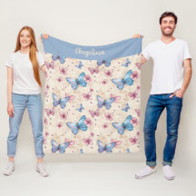 Papier peint papillon rose bleu à motif aquarelle