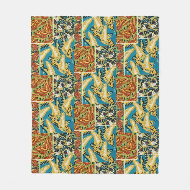 Couverture Polaire Papillon Art Déco Jaune et Turquoise Vibrants (Devant)