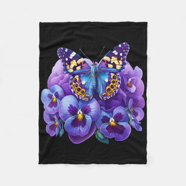 Couverture Polaire Papillon Avec Fleurs Violettes Pensée Démence Heim (Devant)