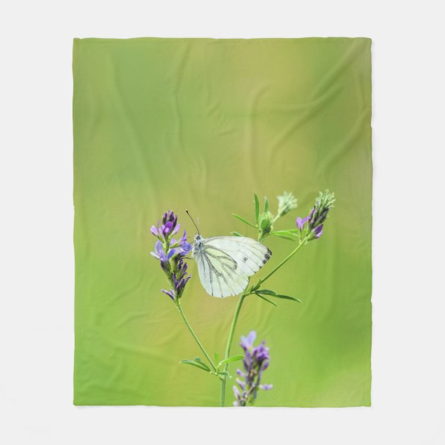Couverture Polaire Papillon Blanc à Veines Vertes (Devant)