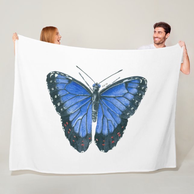 Couverture Polaire Papillon bleu Morpho aquarelle peinture (En situation)