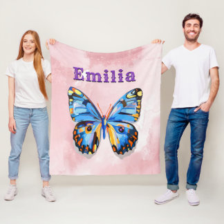 Couverture Polaire Papillon bleu rose personnalisé Preppy personnalis
