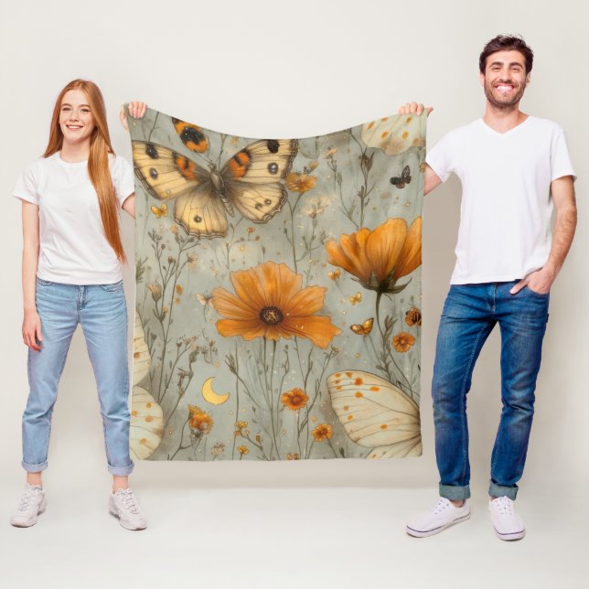 Couverture Polaire Papillon de Fleur Sauvage Vintage (1) (En situation)