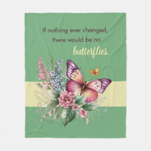 Couverture Polaire Papillon d'encouragement et fleurs sur fond vert