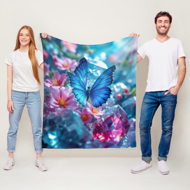 Couverture Polaire Papillon du jardin en cristaux de rubis (En situation)