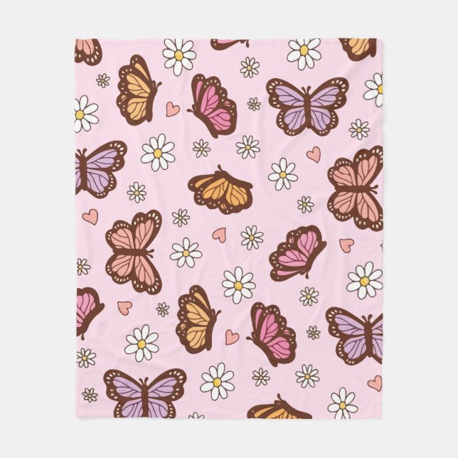 Couverture Polaire Papillon et fleurs motif sans couture (Devant)