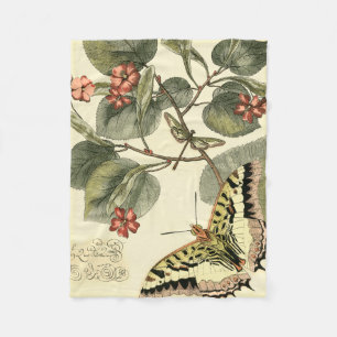Couverture Polaire Papillon et libellule avec les fleurs rouges