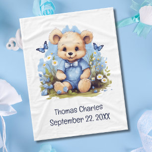 Couverture Polaire Papillon Fleurs d'ours en peluche Baby Shower Garç