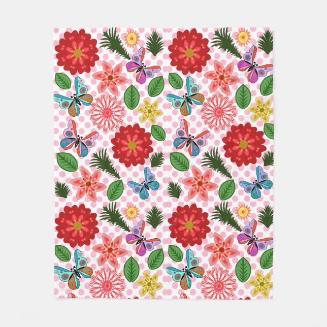 Couverture Polaire Papillon Floral de Jardin Moderne de Printemps  (Devant)